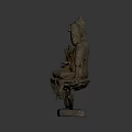 Intricate Carved Buddhist Sculpture With Three Seated Figures On Bronze Base
