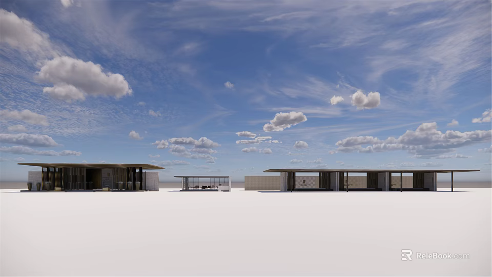 Contemporary Pergola Design For Outdoor Space With Blue Sky And Clouds 3d model 