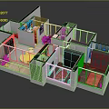 Modern House Floor Plan With Living Room Kitchen Bedroom Furniture Glass Partitions And Colorful Decor