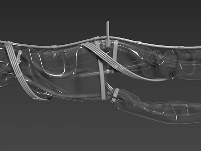 Modern Transparent Curved Structure Design Featuring Metal Brackets And Supports 3d model