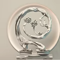 Decorative Ornament Set With Round Frame Twisted Branch Red Berries White Figure Bird And Plants