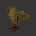 Tree With Lush Green Leaves And Exposed Roots Against Gray Background