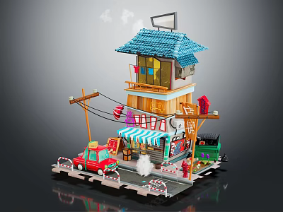 Modern Cartoon Building Cartoon Street Street 3d model