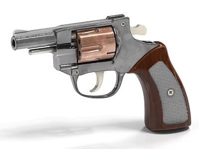 Classic Revolver With Metal Barrel Copper Cylinder And Wooden Grip 3d model