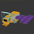 Detailed Satellite Model Featuring Yellow Body Purple Solar Panels And White Antenna