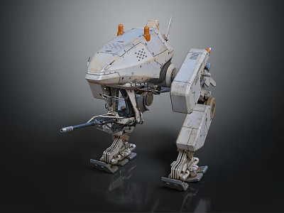 Sci Fi Mechanical Creature With Detailed Four Legged Metallic Structure And Orange Accents 3d model