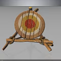 Wooden Archery Target Equipment With Circular Face Red Yellow Concentric Circles And Rope Fastened Stand