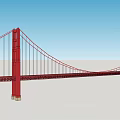 Red Suspension Bridge With Tower Cables Against Clear Blue Sky 3d model