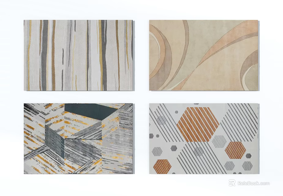 Modern Square Rugs with Abstract Lines Geometric Patterns and Neutral Color Tones 3d model