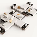 Modern Modular Sectional Sofa With White Gray Cushions And Small Side Tables 3d model
