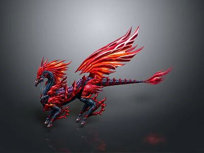 Game Movie Character Red Dragon With Vibrant Wings And Detailed Scales In Dynamic Pose 3d model