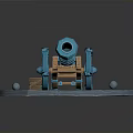 Blue Decorative Cannon Model With Circular Engraved Base Wooden Wheels And Metal Cannonball