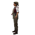 Woman In Striped Apron White Top Brown Pants Boots And Headscarf With Arms Outstretched