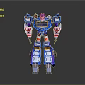 Blue Mechanical Robot Character Design With Red White Armor And Details