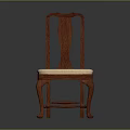Classic Mahogany Wooden Chair With Carved Backrest Beige Upholstered Seat And Curved Legs