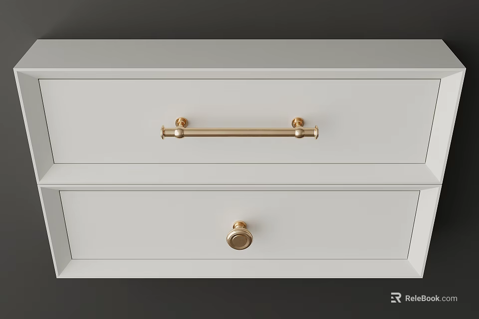 Golden Metal Handle On White Wooden Drawer Cabinet For Modern Furniture Design 3d model 