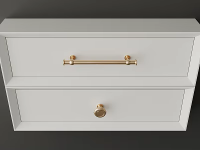 Golden Metal Handle On White Wooden Drawer Cabinet For Modern Furniture Design 3d model