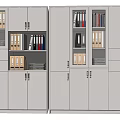 Modern White Office Bookcase With Glass Doors Drawers And Organized Folders Books