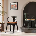 Stylish Leisure Chairs With Black Frame Brown Leather Seat And Green Frame In Modern Room