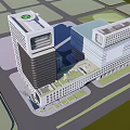 Modern Multi Storey Office Building Complex With Rooftop Greenery And Glass Facade 3d model