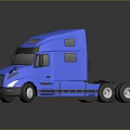 Three Colorful Trucks in Orange Red Blue Lined Up with Shiny Reflections