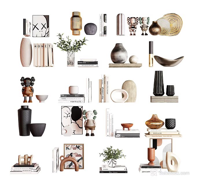 Modern Decorative Ornaments Set With Vases Sculptures Bowls And Potted Plants 3d model 