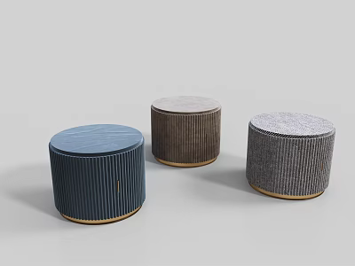 Modern Round Ottoman Stools with Textured Fabric in Blue Brown Gray Colors 3d model