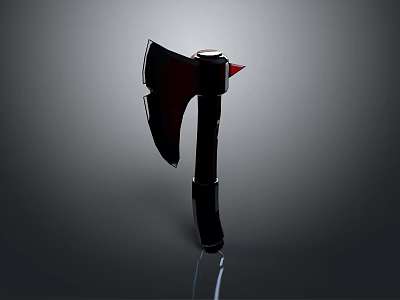 Tactical Axe Weapon With Black Handle Red Accents And Sharp Metal Blade Design 3d model