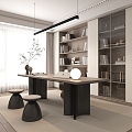 Modern study desk and chair combination bookcase 3d model