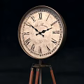 Two Vintage Clocks on Wooden Tripod Stands with Roman Numeral Dials