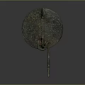 Ancient Bronze Household Utensil With Circular Base Long Handle And Green Patina
