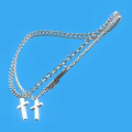 Silver Necklace With Double Chain Design And Two Cross Pendants On Blue Background 3d model