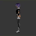 3D Character Model With Purple Hair Black Jacket Silver Pants And Boots