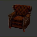 Red Leather Wingback Armchair With Tufted Diamond Pattern And Brass Nailhead Trim 3d model
