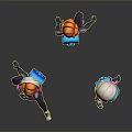 Three Astronaut Characters Running in Spacesuits with Orange Red Blue Helmets on Dark Reflective Ground