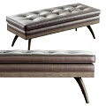 Dark Brown Tufted Leather Ottoman Bench With Green Striped Fringed Blanket