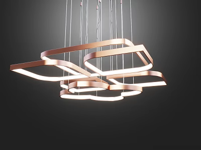 Modern Geometric Chandelier with Multiple Copper Rings Illuminated for Interior Design 3d model