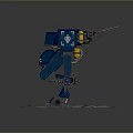 Blue Robot Standing on Ground With Scattered Money Bills