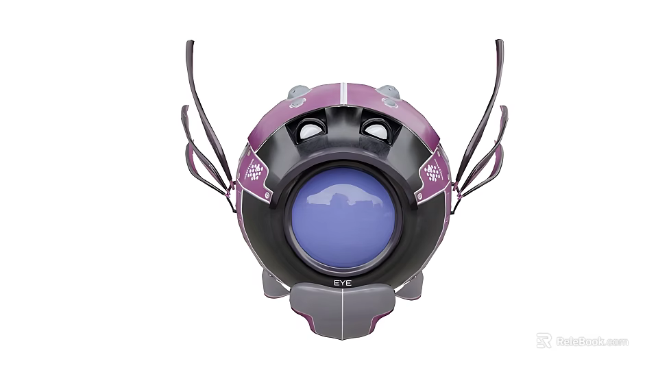Purple Helmet With Blue Circular Eye Lens And Gray Purple Side Straps 3d model 
