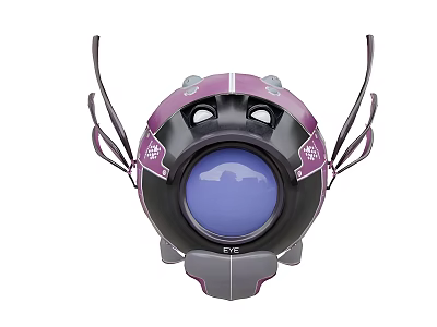 Purple Helmet With Blue Circular Eye Lens And Gray Purple Side Straps 3d model