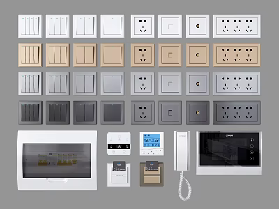 Different Types Of Switch Panels In Various Colors For Home Electrical Use 3d model