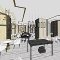 Elegant Modern Hotel Lobby Interior with Piano Sofa and Chandelier Decor