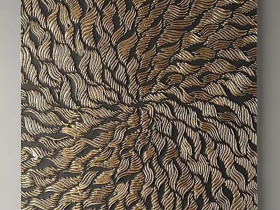 Gold Wavy Feather Pattern Wall Decor on Black Background with Modern Design 3d model