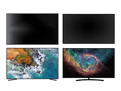 Four Modern Televisions With Vibrant Nature Scenes And Abstract Cosmic Displays 3d model