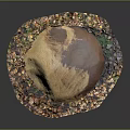 Natural Wood and Stone Raw Materials Pile with Colorful Chips on Black Background