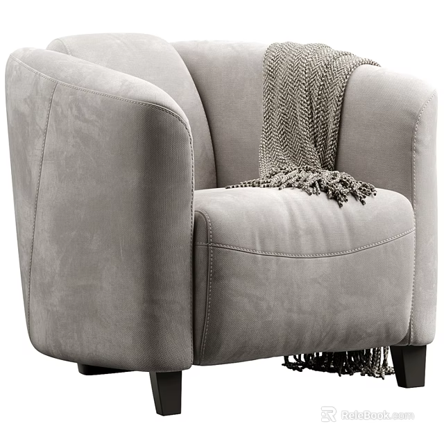 Gray Modern Single Sofa With Comfortable Fabric And Knitted Blanket 3d model 