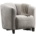 Gray Modern Single Sofa With Comfortable Fabric And Knitted Blanket
