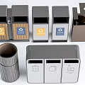Public Trash Bins For Waste Sorting With Different Designs And Recycling Signs 3d model