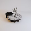 Round Marble Top Coffee Table With Decorative Branch And Black Base 3d model