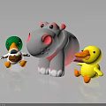 Three Toy Characters Featuring Green Headed Duck Gray Hippo And Yellow Duck Together